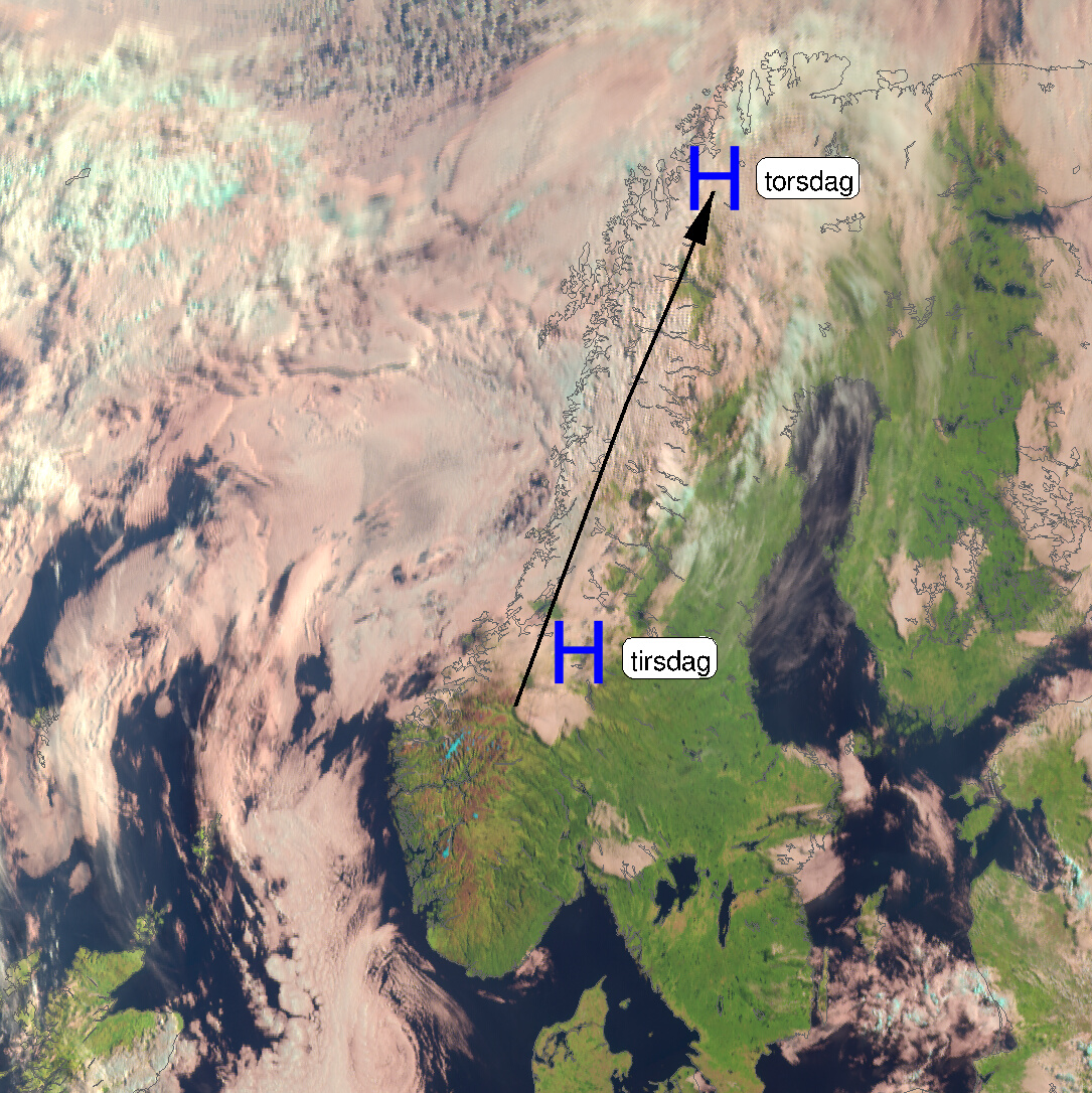 Høytrykk og satellittbilde 25.08.2026