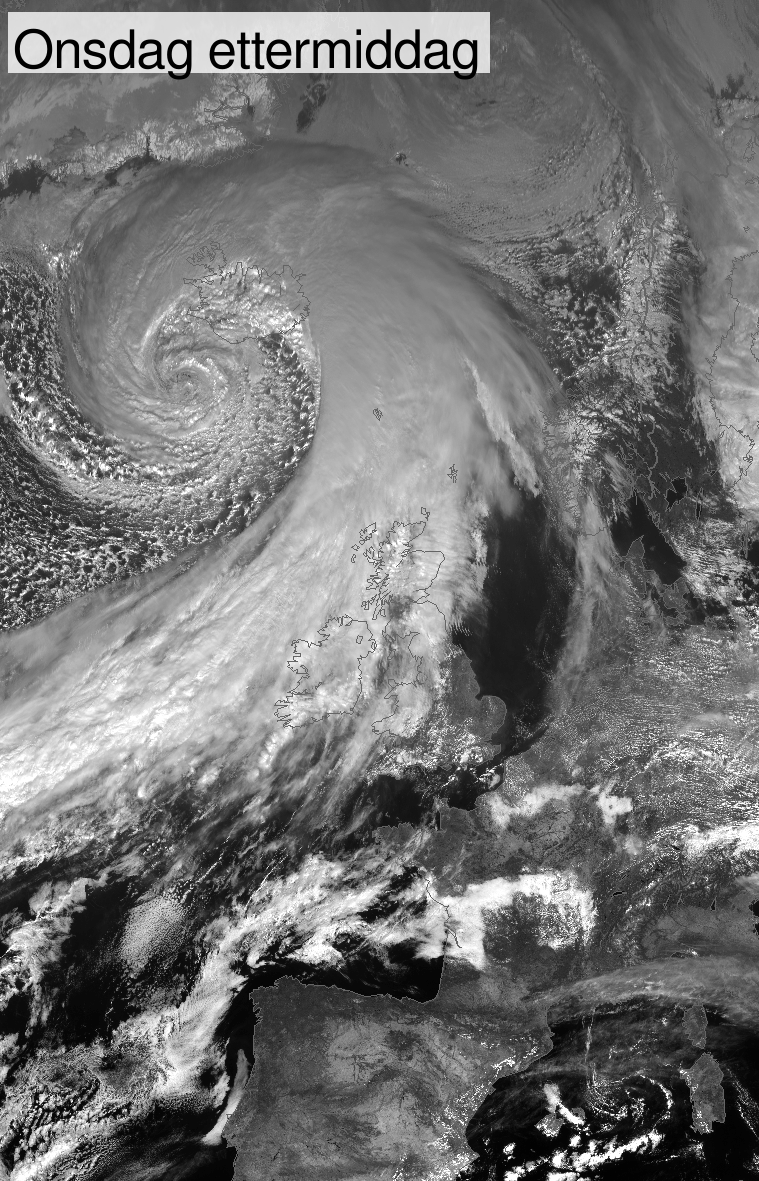 Satellittbilde som viser lavtrykket ved Island