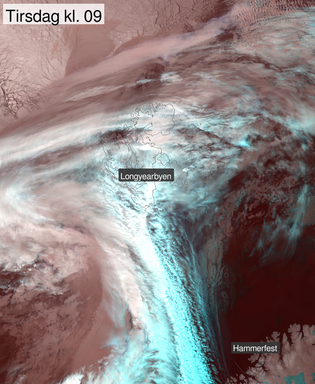 Satellittbilde som syner Svalbard.
