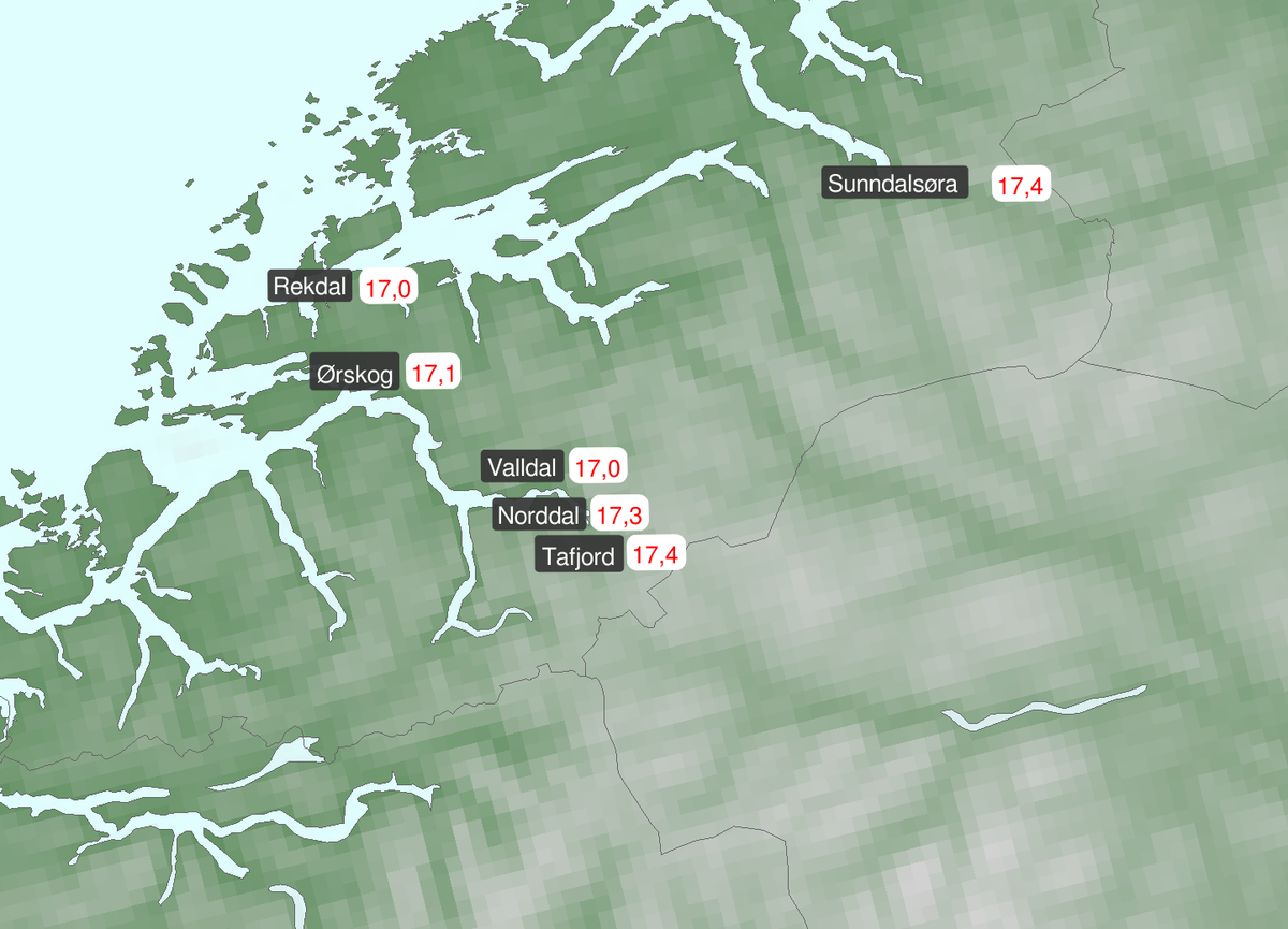 Høyeste temperaturer målt torsdag morgen